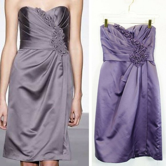 VINEYARD COLLECTION Lavender Mini Dress 2 XS Floral Ruched Sweetheart Silky Sexy - Picture 1 of 11